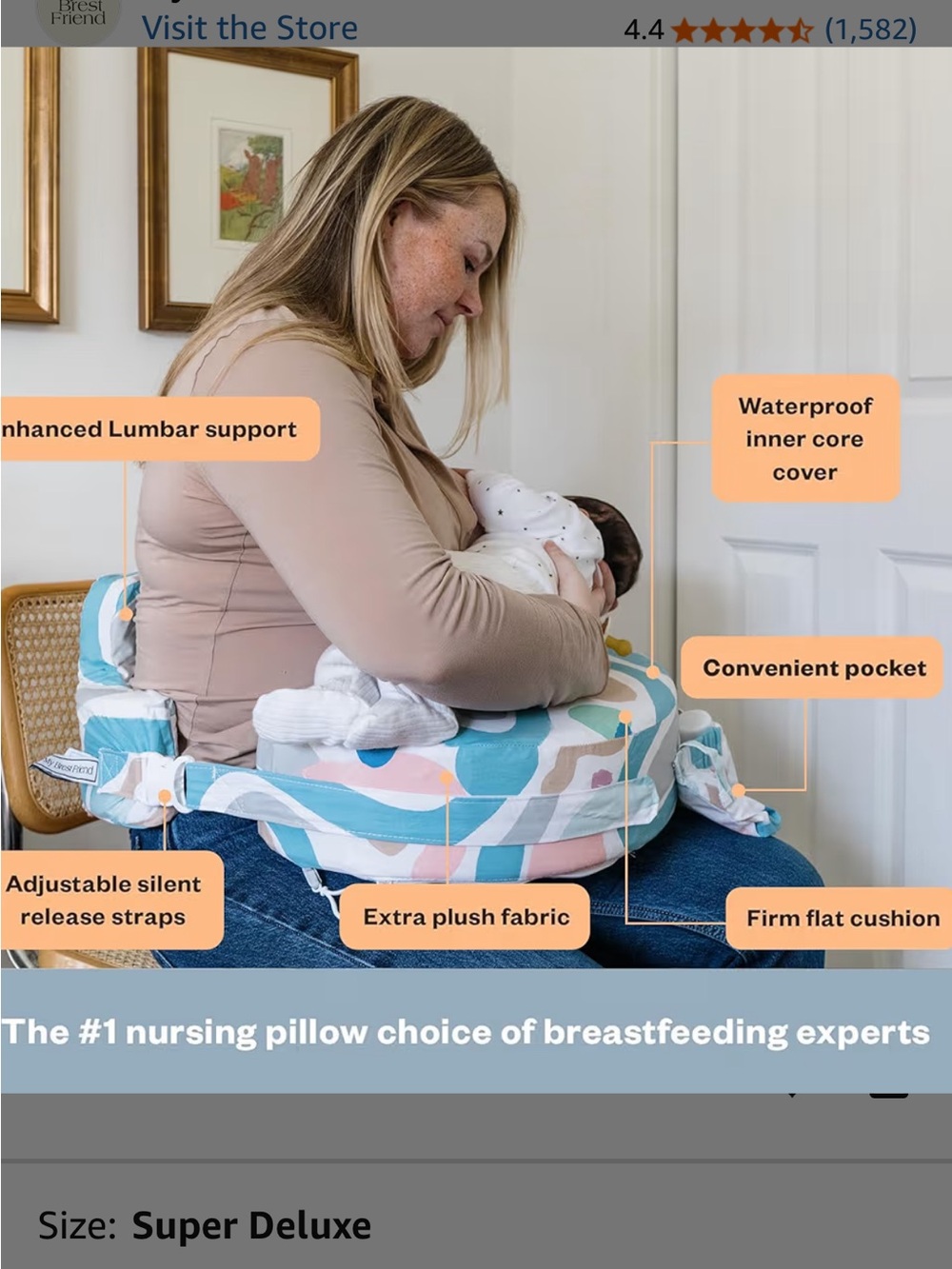 Organic Cotton Nursing Pillow Cover in Teal, Pink & Gray - Picture 2 of 5